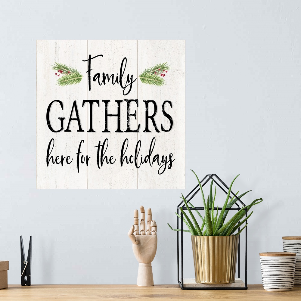 A bohemian room featuring Peaceful Christmas I Family Gathers black text