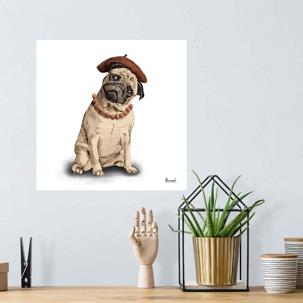 A bohemian room featuring Pugs in hats IV