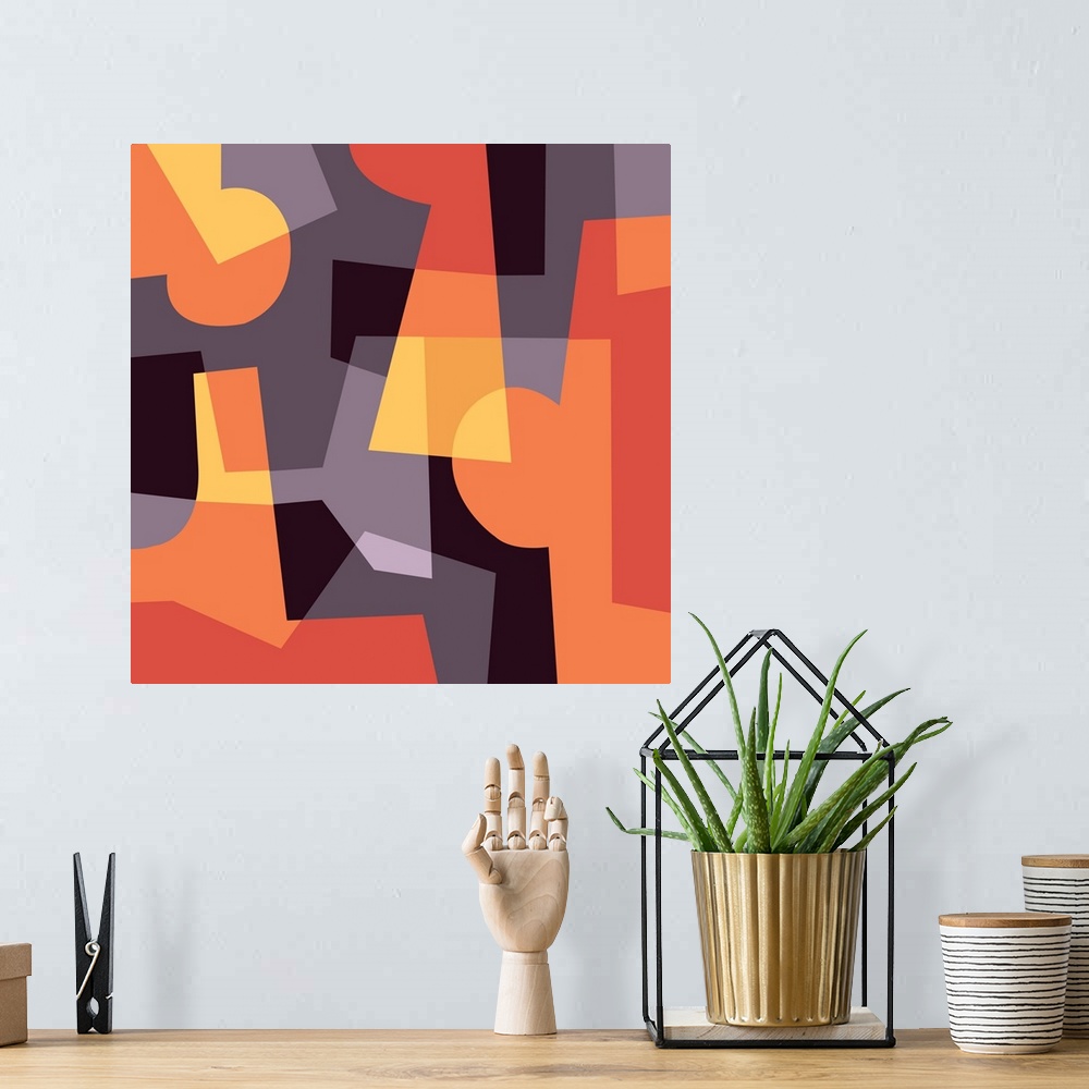 A bohemian room featuring Acrylic geometric abstract painting.