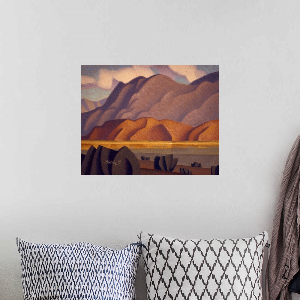 A bohemian room featuring Contemporary landscape painting of the desert near Indio, California