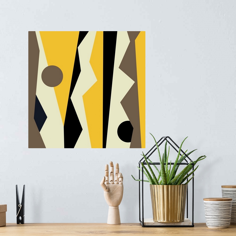 A bohemian room featuring Yellow and black modern geometric abstract design.