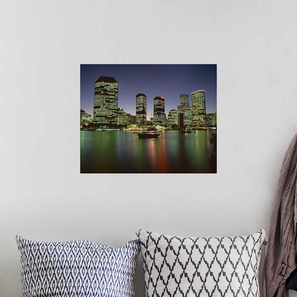 A bohemian room featuring City skyline and Brisbane River at night, Brisbane, Queensland, Australia, Pacific