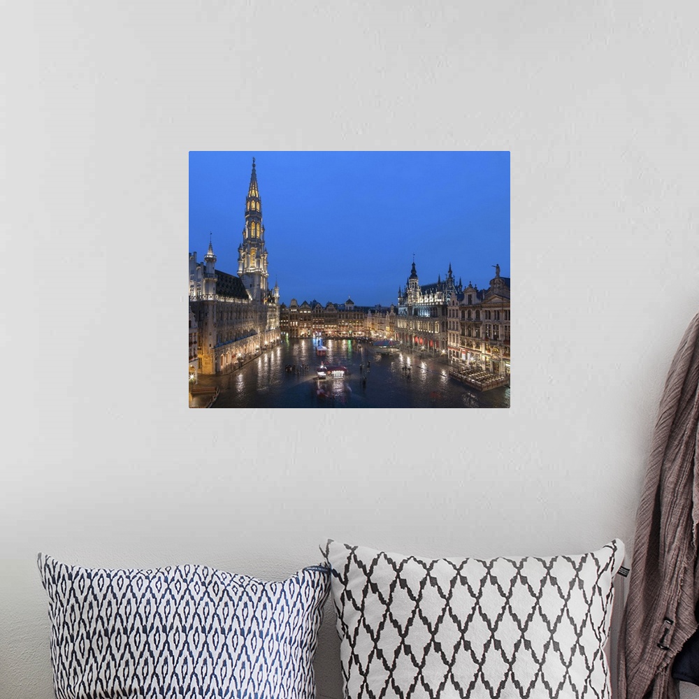 A bohemian room featuring Grand Place dusk, UNESCO World Heritage Site, Brussels, Belgium, Europe.