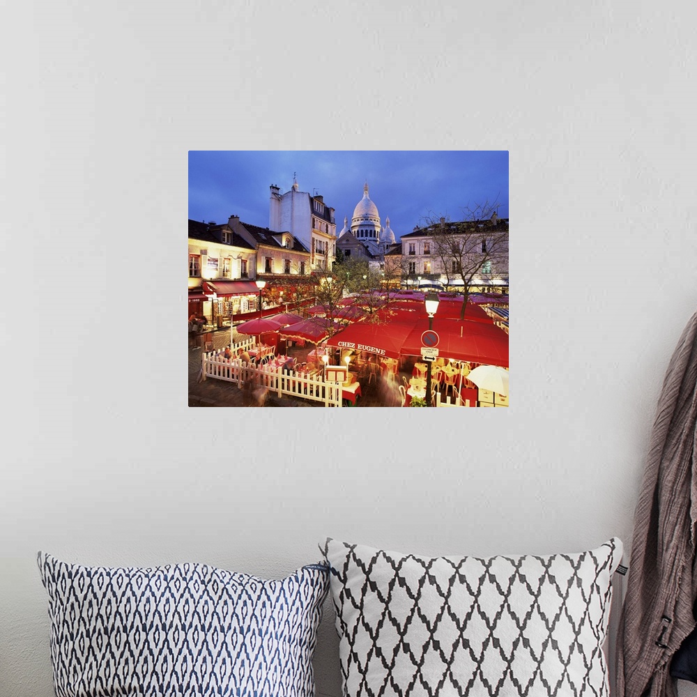 A bohemian room featuring Place du Tertre at night, Montmartre, Paris, France, Europe