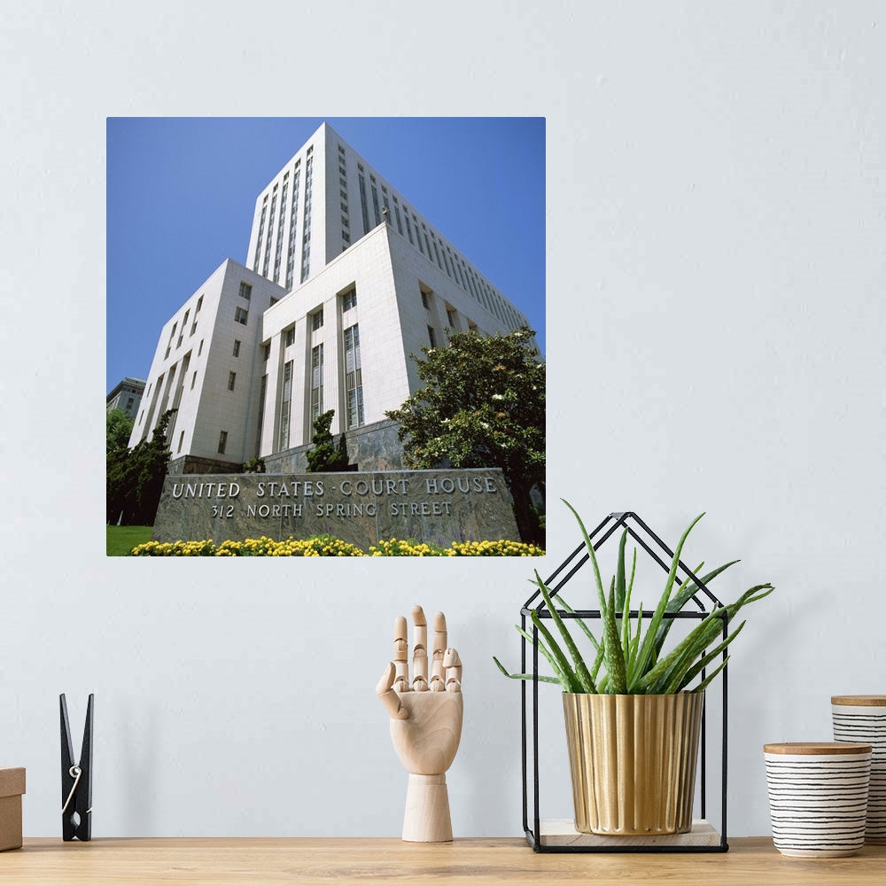 A bohemian room featuring Sign and building of the Court House on North Spring Street, Los Angeles, CA, USA