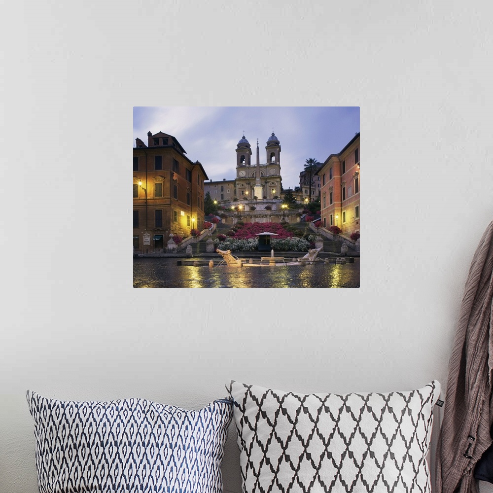 A bohemian room featuring The Spanish Steps illuminated in the evening, Rome, Lazio, Italy