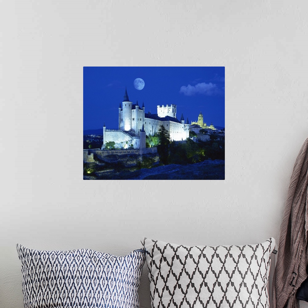 A bohemian room featuring View of castle illuminated, Segovia, Spain