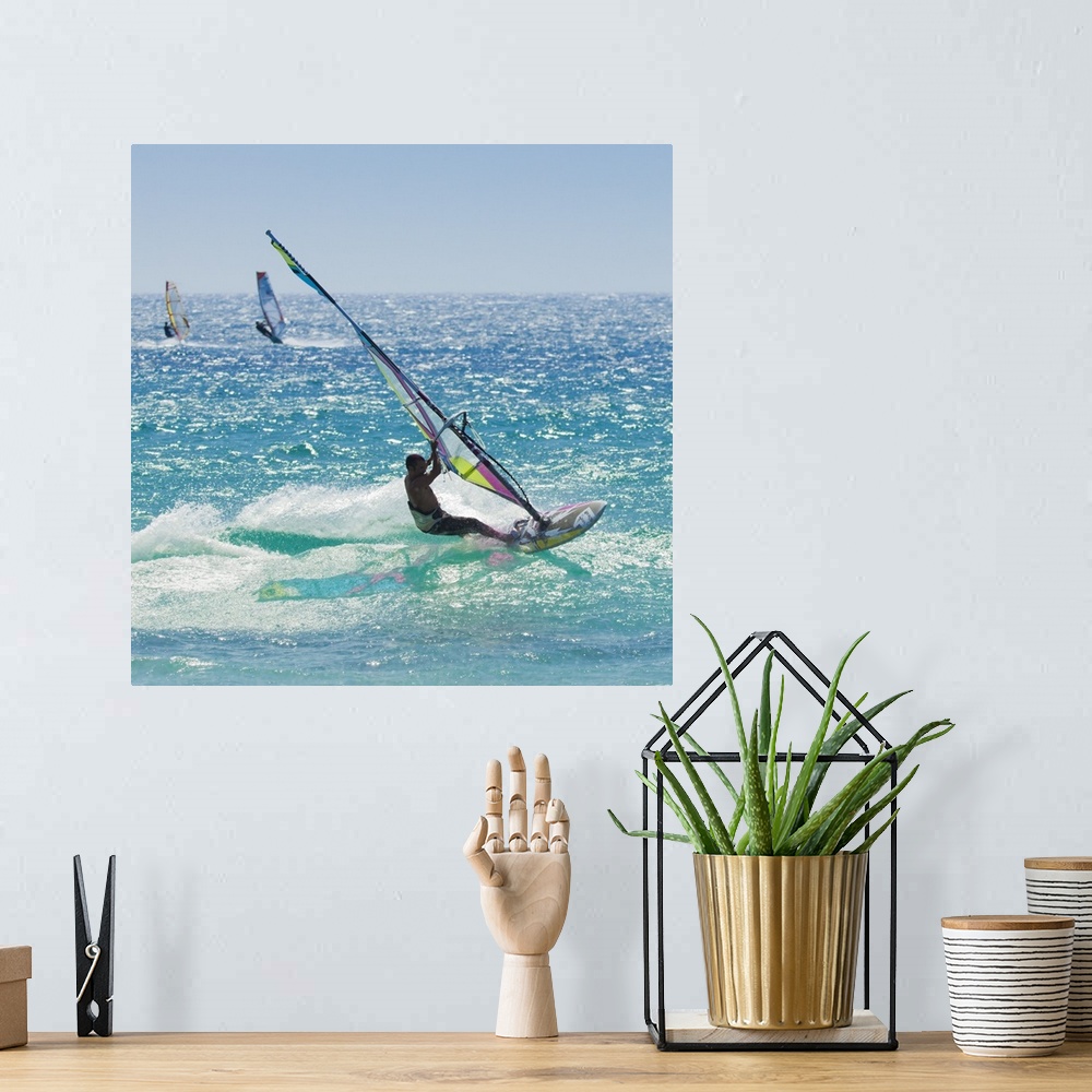 A bohemian room featuring Windsurfer riding wave, Bonlonia, near Tarifa, Costa Del Luz, Andalucia, Spain