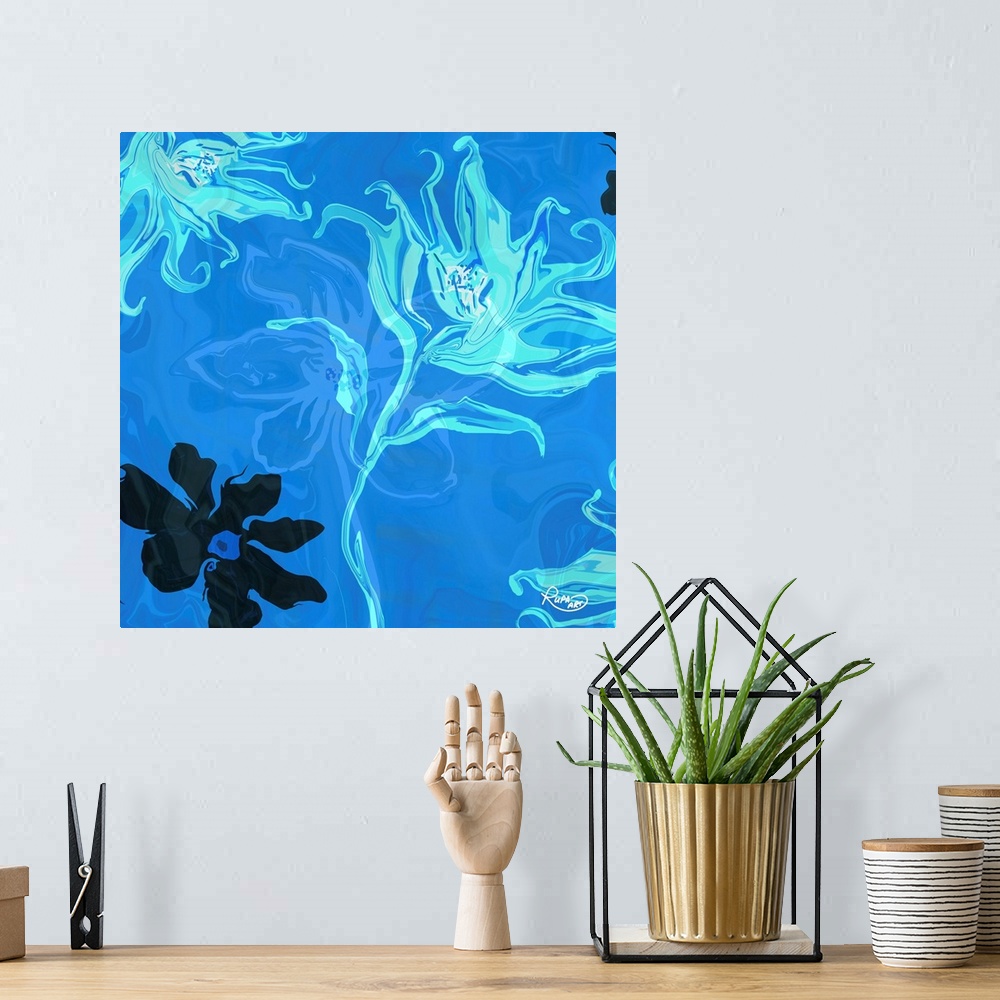 A bohemian room featuring Blue Whispy Flowers Two