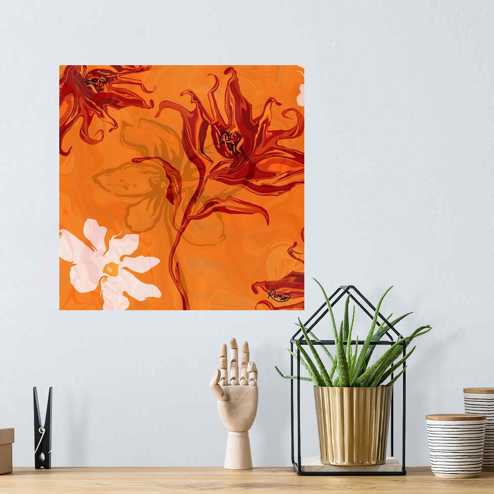 A bohemian room featuring Orange Floral Two