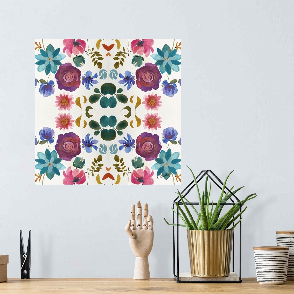A bohemian room featuring Watercolor Floral Pattern