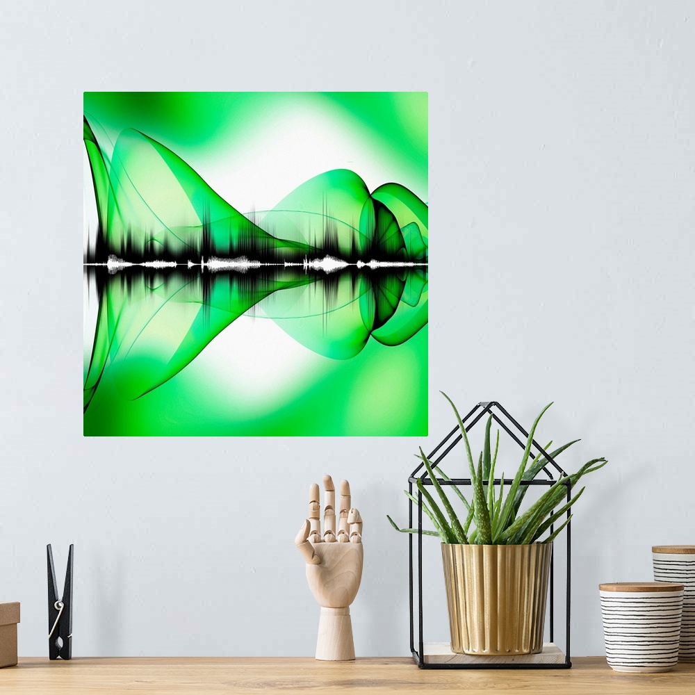 A bohemian room featuring Abstract sound waves, illustration.