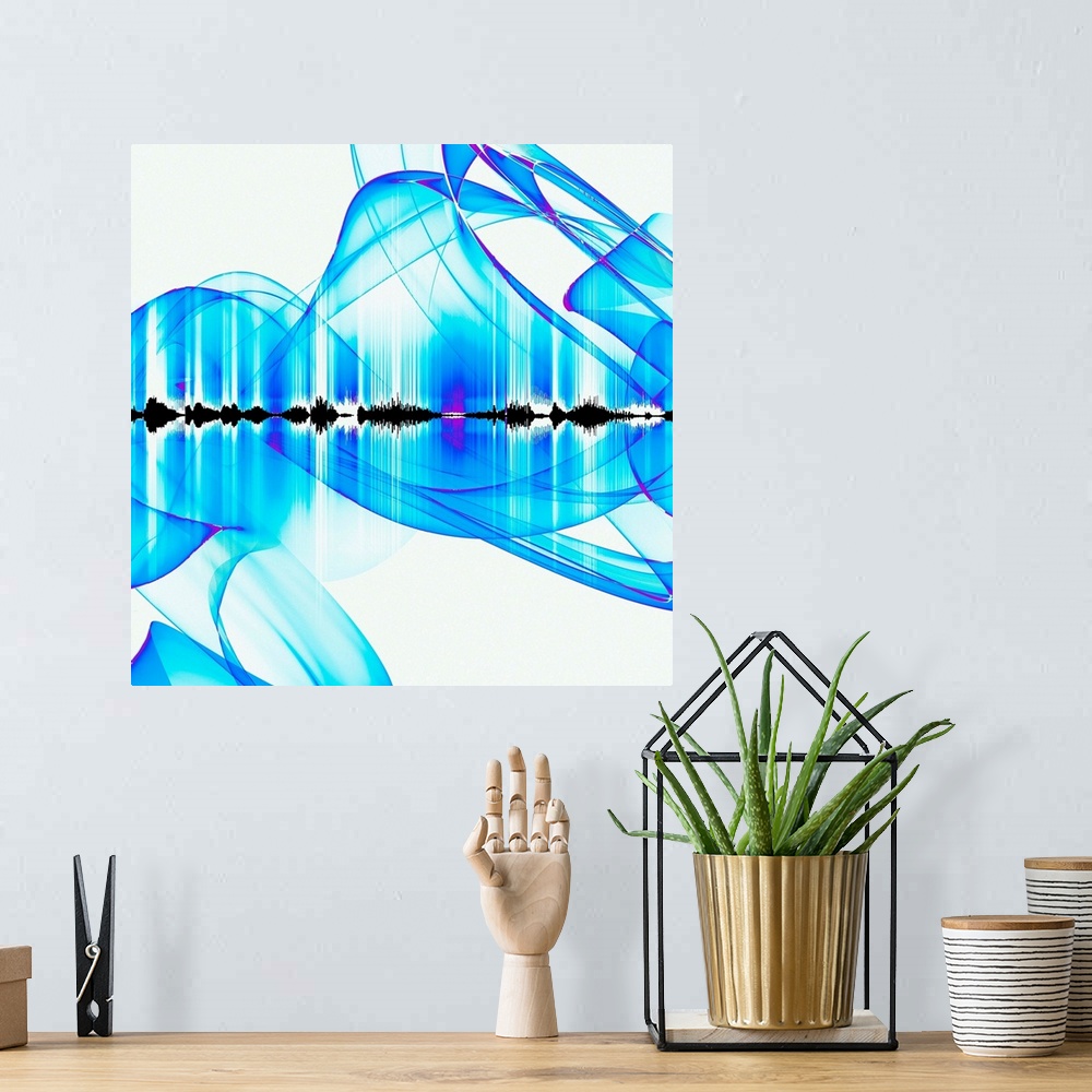 A bohemian room featuring Abstract sound waves, illustration.