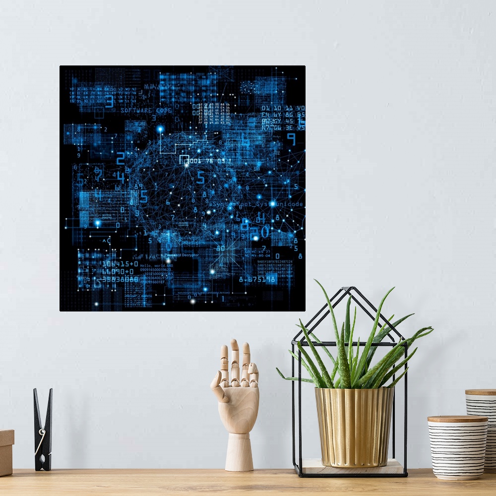A bohemian room featuring Data and network, abstract illustration.