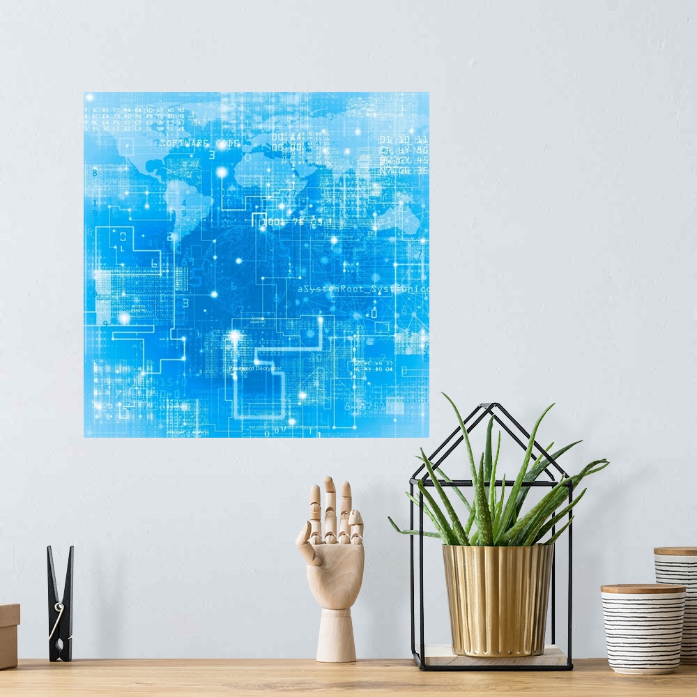 A bohemian room featuring Global data network, abstract illustration.