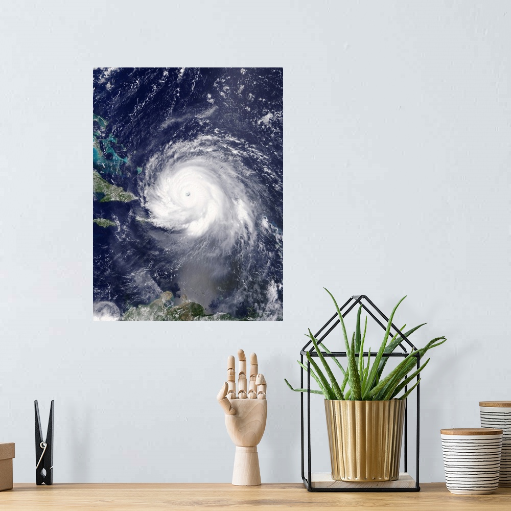 A bohemian room featuring Satellite image of Hurricane Irma over Hispaniola on the 7th September 2017. Irma made landfall o...