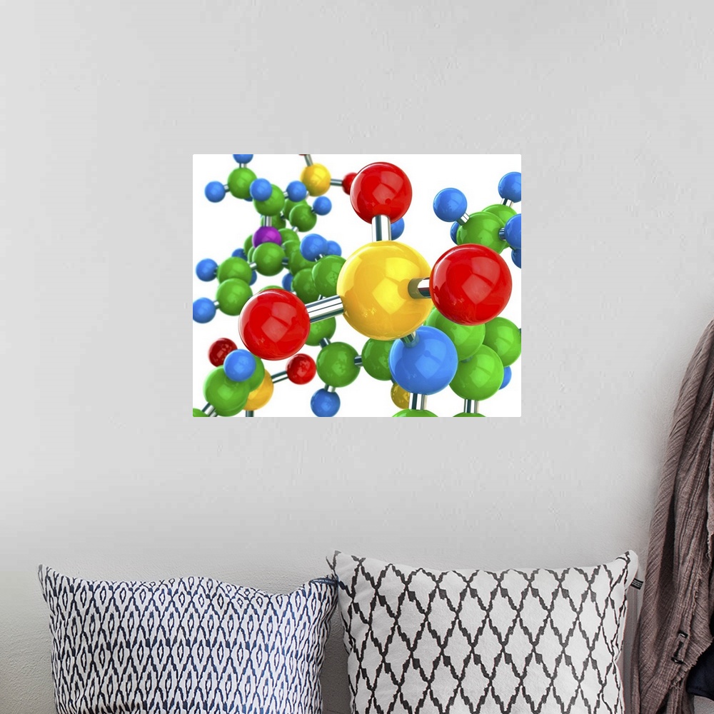 A bohemian room featuring Molecular structure. Computer artwork of a conceptual molecule. Atoms are represented as balls, t...