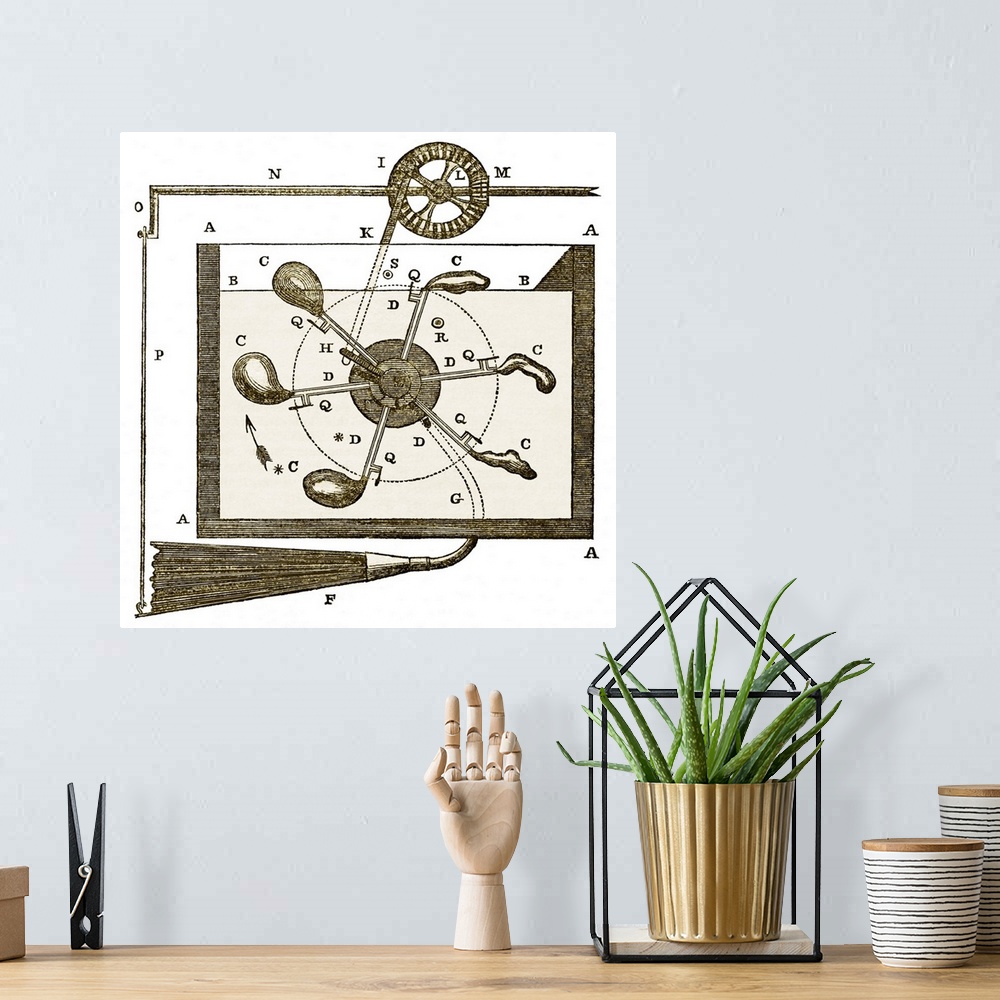A bohemian room featuring Perpetual motion machine. Historical diagram of a perpetual motion machine. The machine consists ...