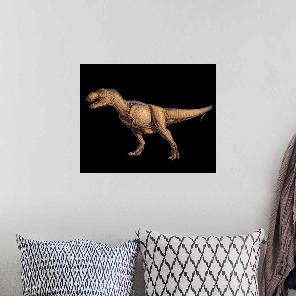 A bohemian room featuring Tyrannosaurus rex, artwork. This dinosaur lived in North America and Asia from about 70 million y...