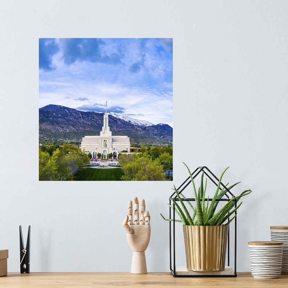A bohemian room featuring The Mount Timpanogos Utah Temple is located in American Fork, Utah. Its bright exterior offsets i...