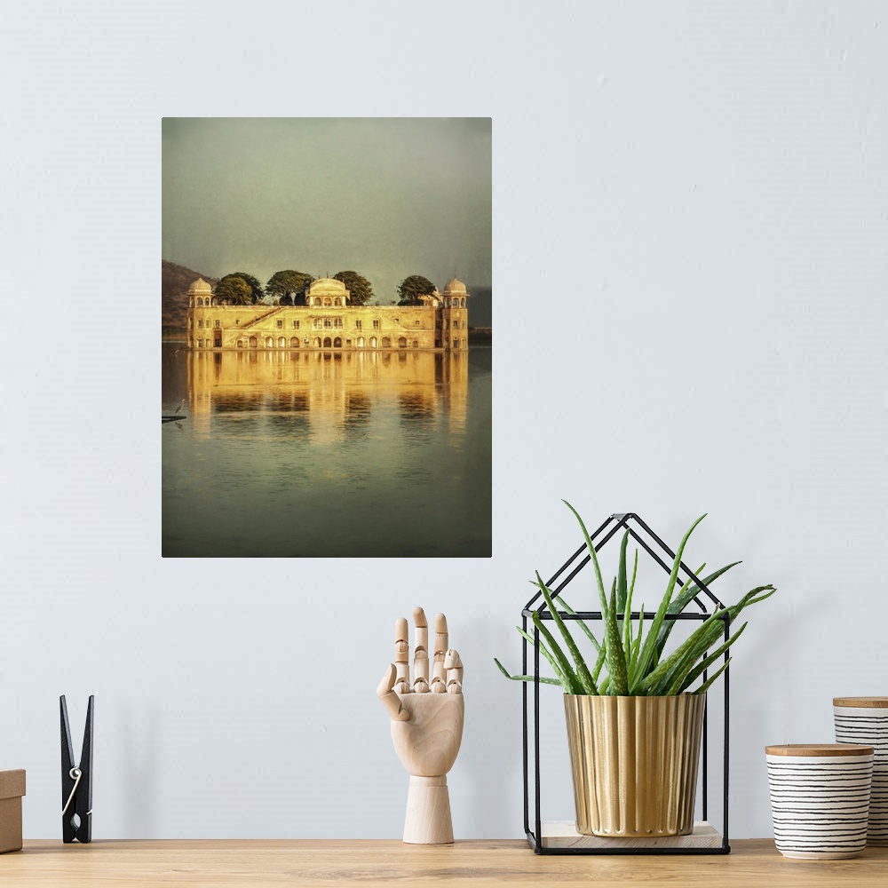 A bohemian room featuring Jal Mahal floating water palce in Jaipur, India