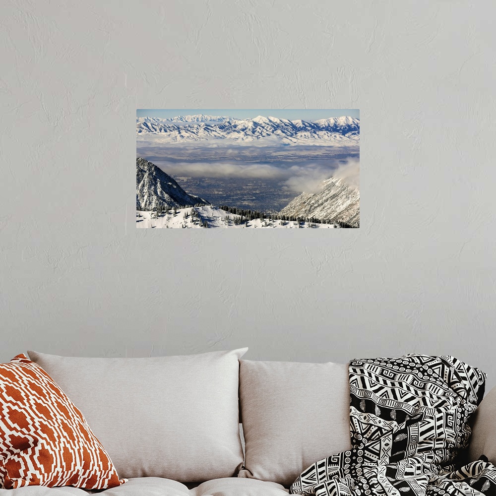 A bohemian room featuring Aerial view of Salt Lake City from the Wasatch Range in Utah.