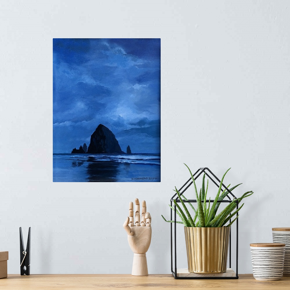 A bohemian room featuring Hay Stack Rock on the Oregon Coast is national known. This small piece is done in a duotone techn...