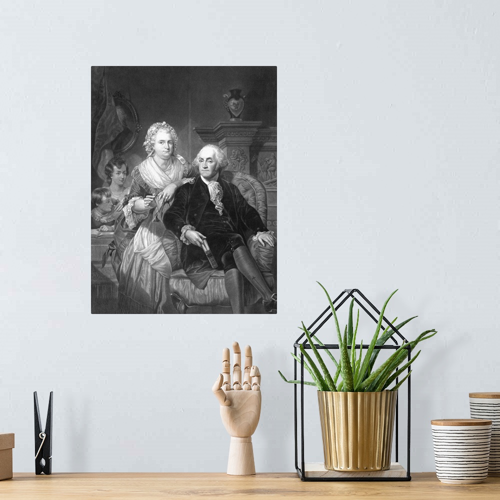 A bohemian room featuring American History print of President George Washington and his family.