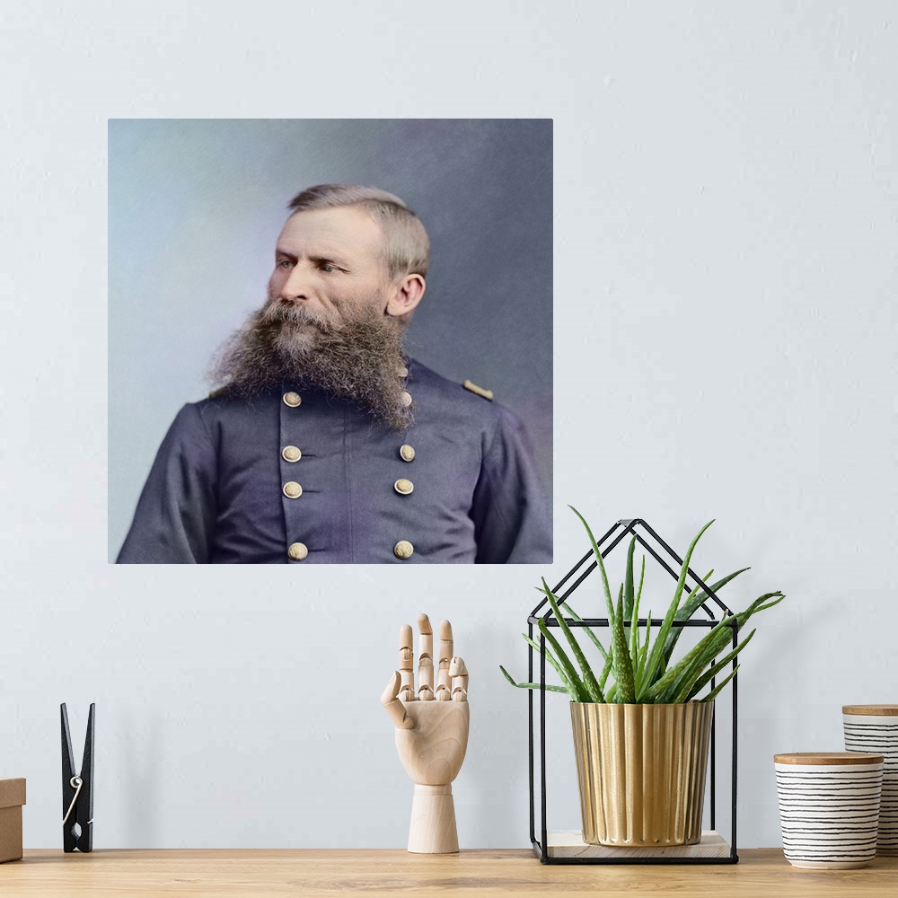 A bohemian room featuring Civil War portrait of General George Crook. This image has been digitally colorized.