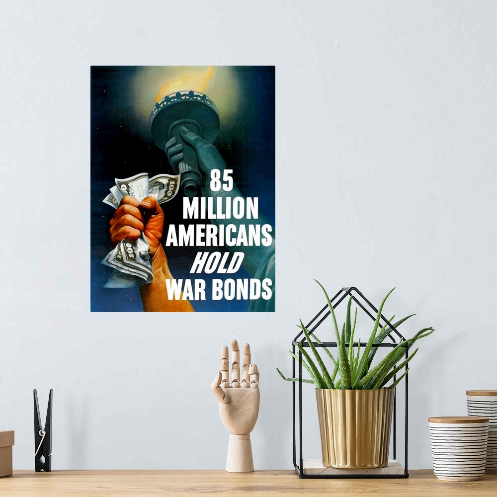 A bohemian room featuring Digitally restored vector war propaganda poster. This vintage World War Two poster features Lady ...