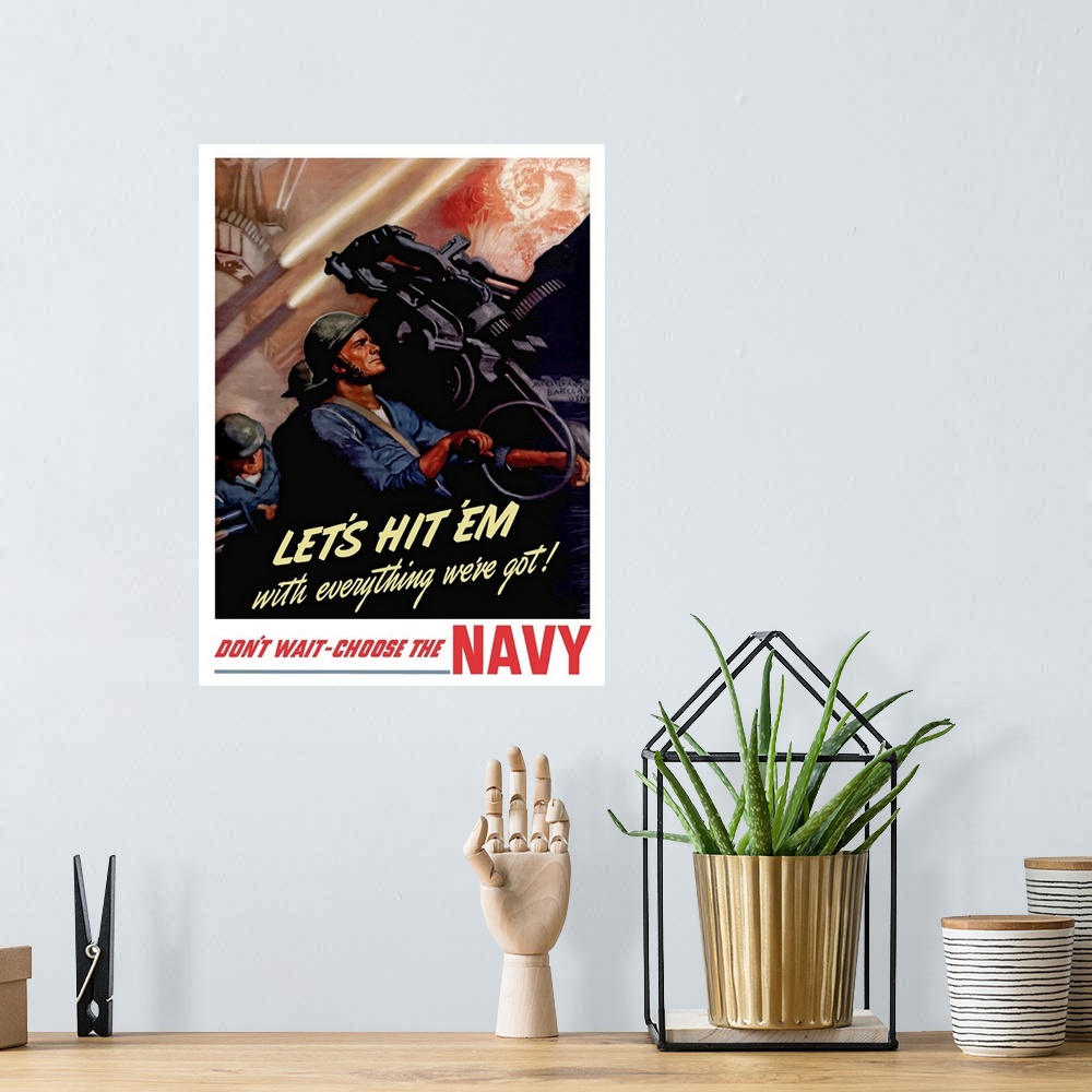 A bohemian room featuring Digitally restored vector war propaganda poster. This vintage World War II poster features sailor...