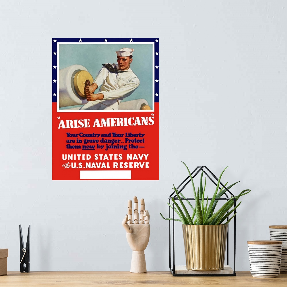A bohemian room featuring Digitally restored vector war propaganda poster. This vintage World War Two poster features a Uni...