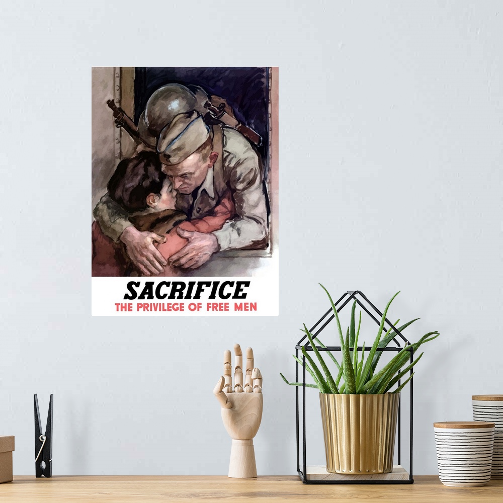 A bohemian room featuring Digitally restored vector war propaganda poster. This vintage World War II poster features a sold...