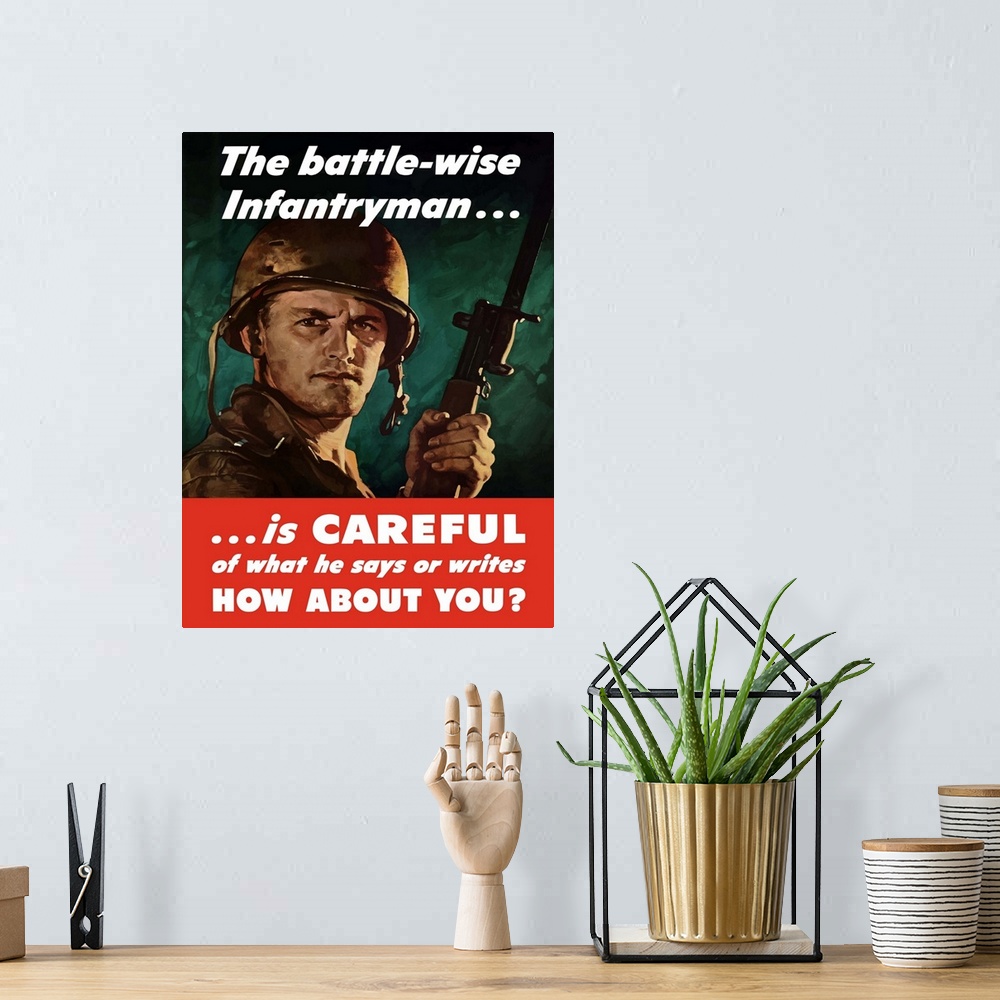 A bohemian room featuring Digitally restored vector war propaganda poster. This vintage World War Two poster features a ste...