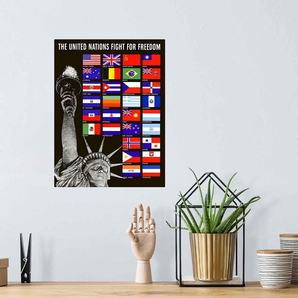 A bohemian room featuring Digitally restored vector war propaganda poster. This artwork features the Statue Of Liberty and ...