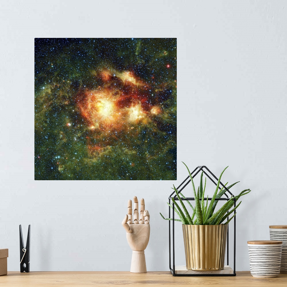 A bohemian room featuring Square, oversized wall hanging of the NGC 3603 star cluster in the spiral arm of the Milky Way, g...