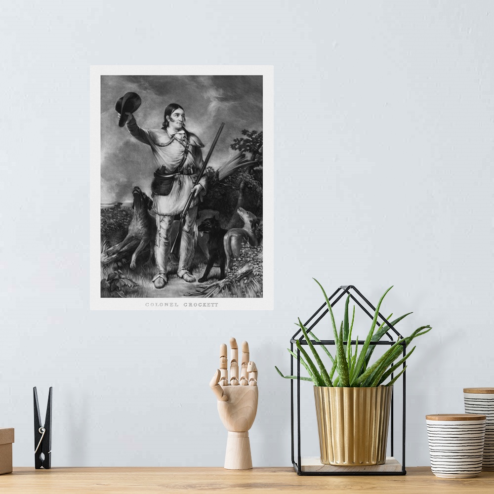 A bohemian room featuring Print of folk hero and frontiersman Davy Crockett.