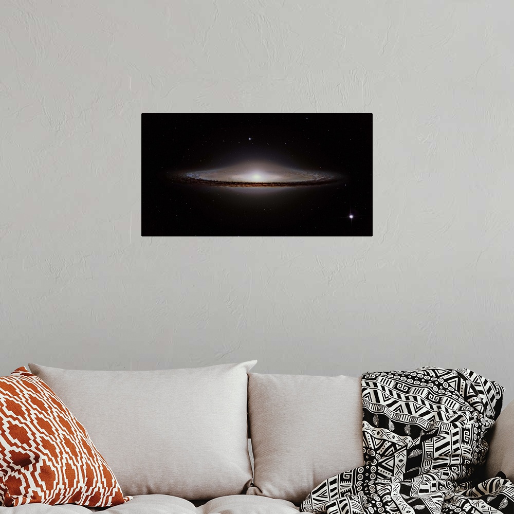 A bohemian room featuring The Sombrero Galaxy, an unbarred spiral galaxy in the constellation Virgo.
