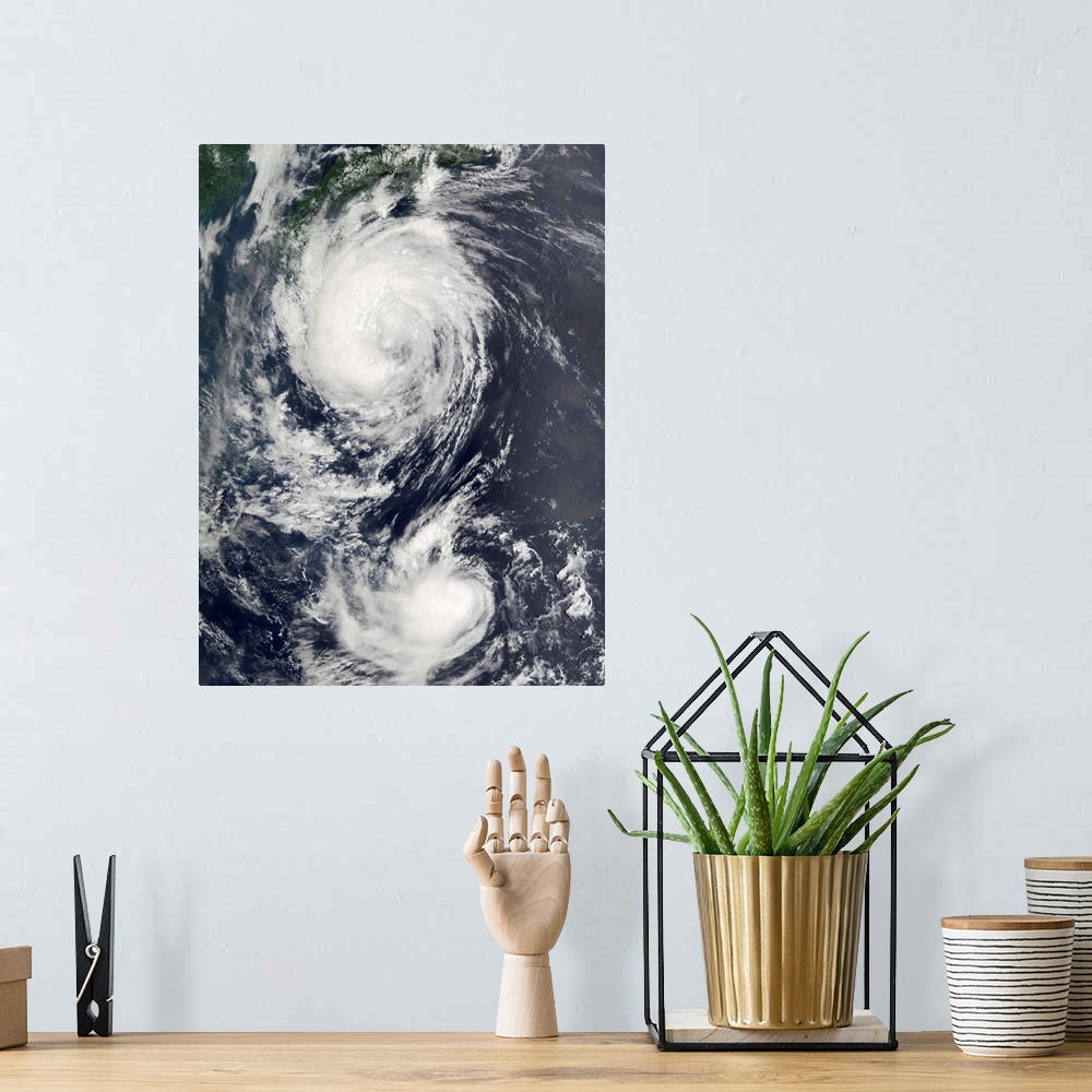 A bohemian room featuring Two Typhoon systems approaching the Far East