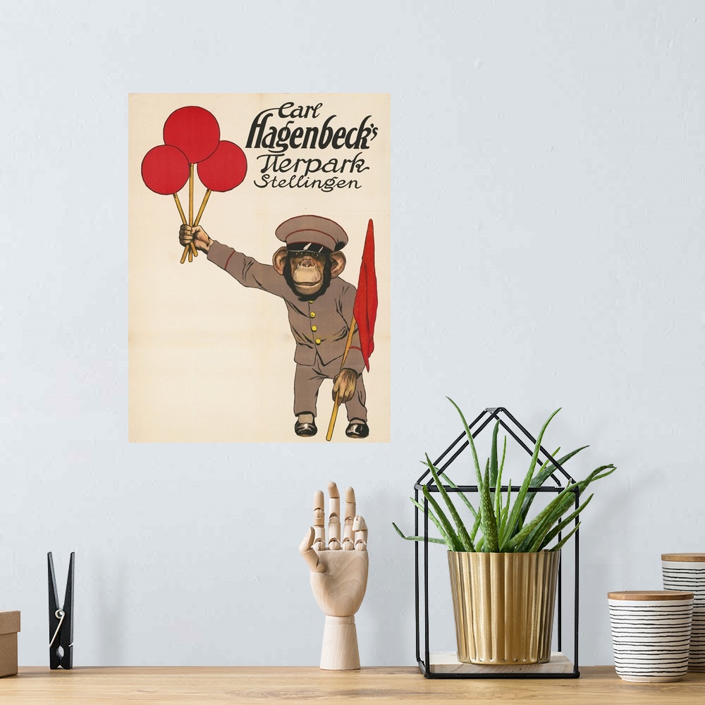 A bohemian room featuring Vintage Circus Poster Of A Monkey Holding Balloons