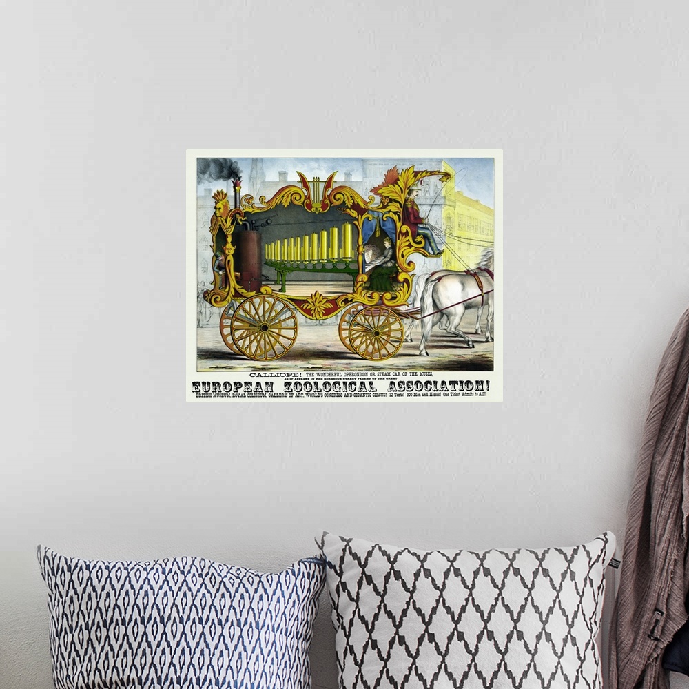 A bohemian room featuring Vintage Poster Of A Calliope Steam Organ Used In Circuses