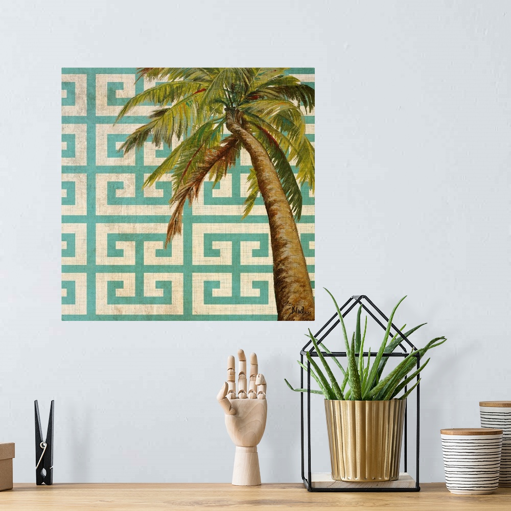 A bohemian room featuring Beach Palm Turquoise Pattern II