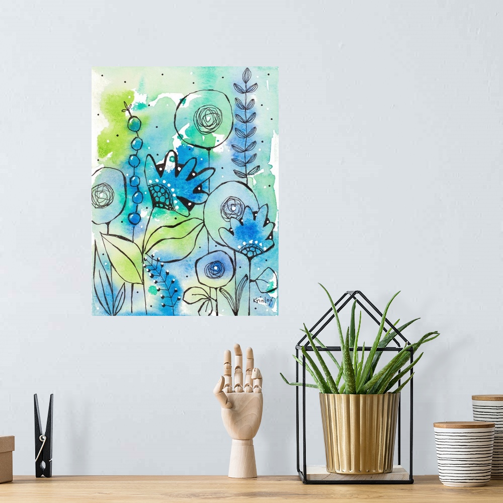 A bohemian room featuring Blue Watercolor Wildflowers II