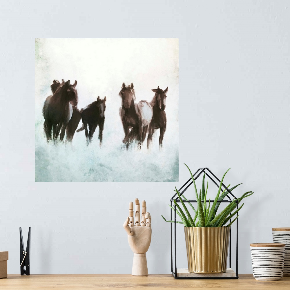 A bohemian room featuring Horses Running Through The Surf