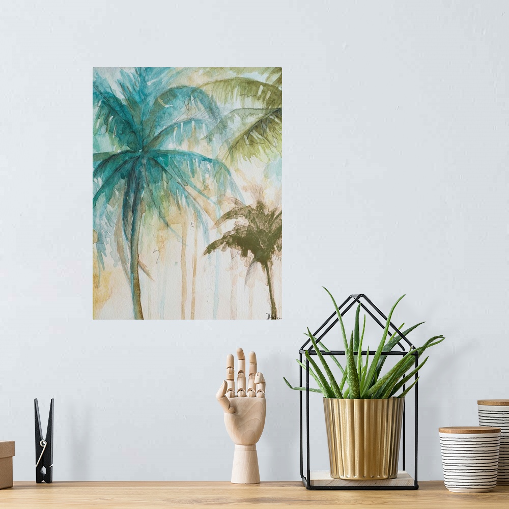 A bohemian room featuring Watercolor Palms in Blue I