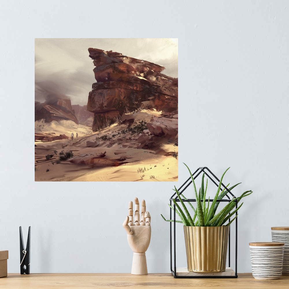 A bohemian room featuring Painting of a desert evening.
