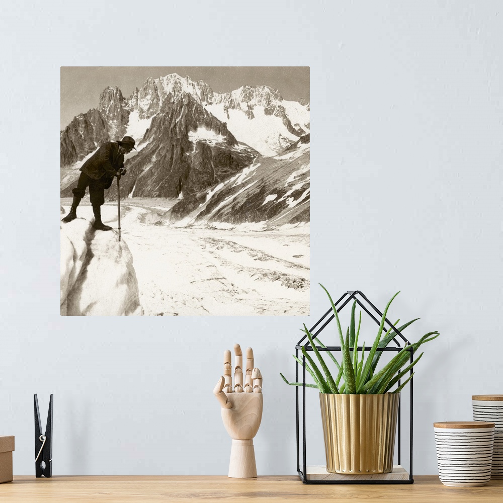 A bohemian room featuring Alpine Mountaineering, 1908. View Of Les Aiguilles Vertes (13,540 Ft.) And Du Dru (12,320 Ft.) In...
