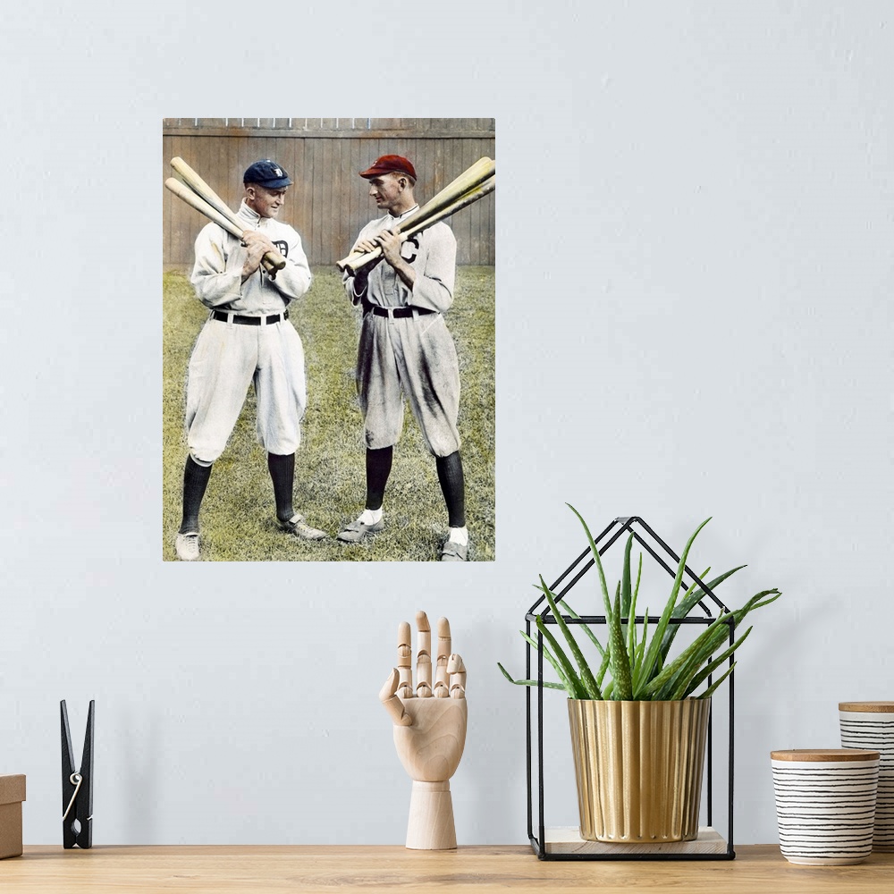 A bohemian room featuring Tyrus Raymond ('Ty') Cobb (1886-1961) with 'Shoeless' Joe Jackson, right. Oil over a photograph, ...