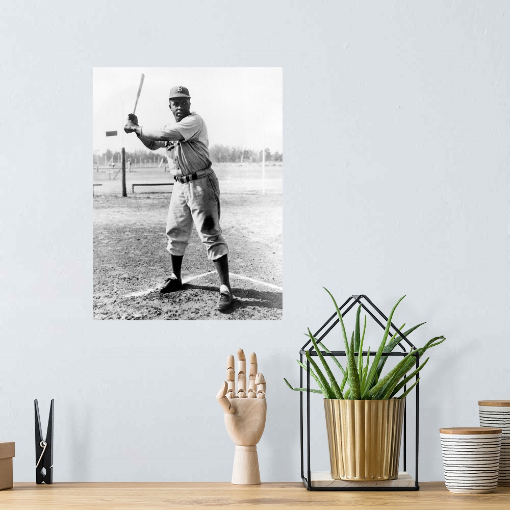 A bohemian room featuring John Roosevelt Robinson, known as Jackie. American baseball player. Photographed while a member o...