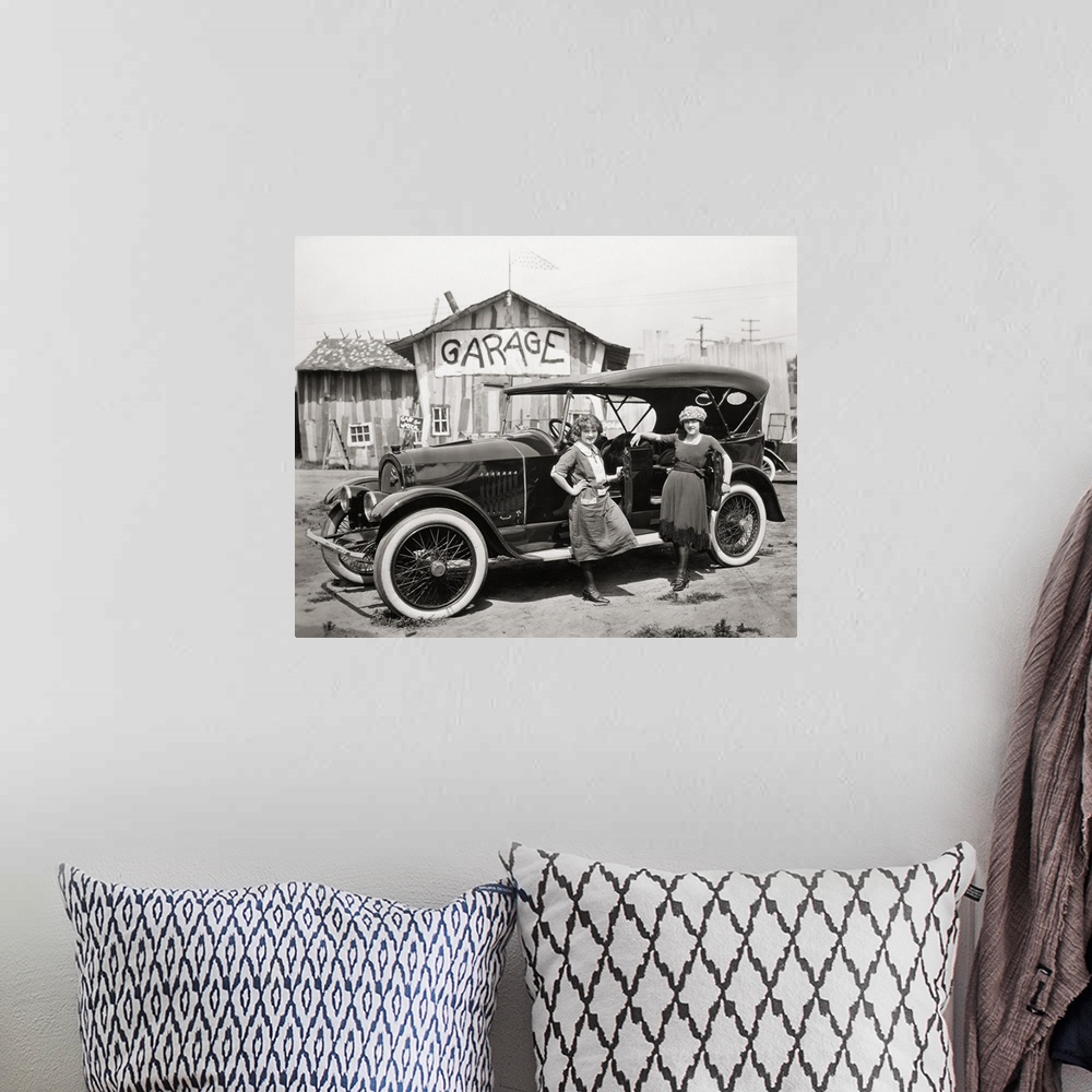 A bohemian room featuring Silent Film: Automobiles: Mildred June and Floy Gwinn.